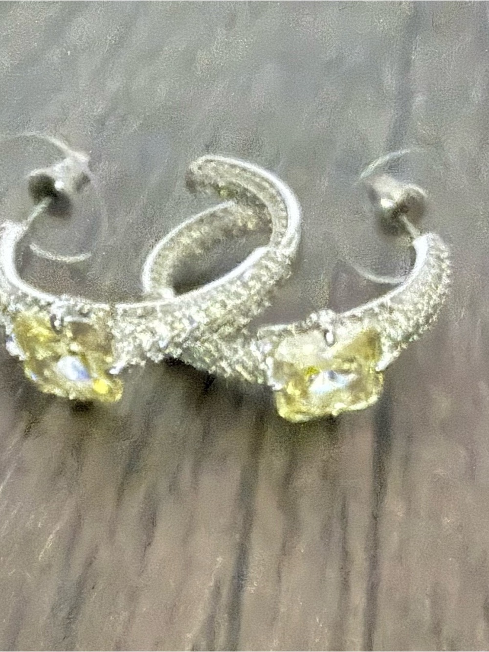 Silver-Tone Hoop Earrings with Yellow Citrine Crystal Accents
